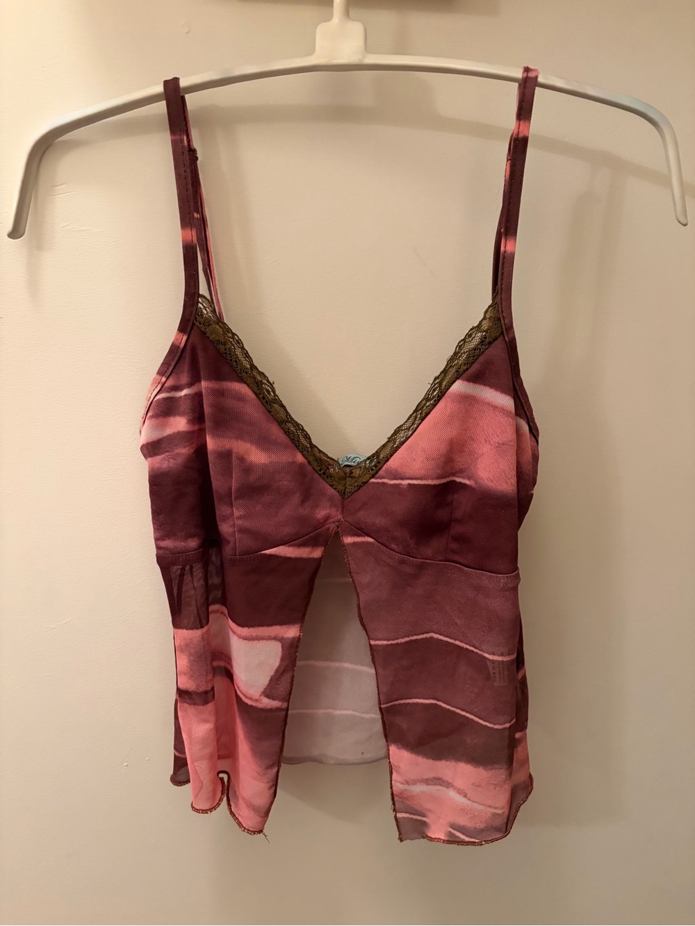 Women's Pink Marble Satin Lace-Trim Cami Top